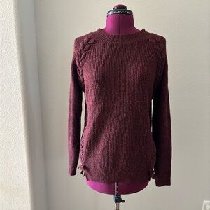 Poof New York Crewneck Sweater Marled Maroon, Deep Red/Black Knit Women’s Size M